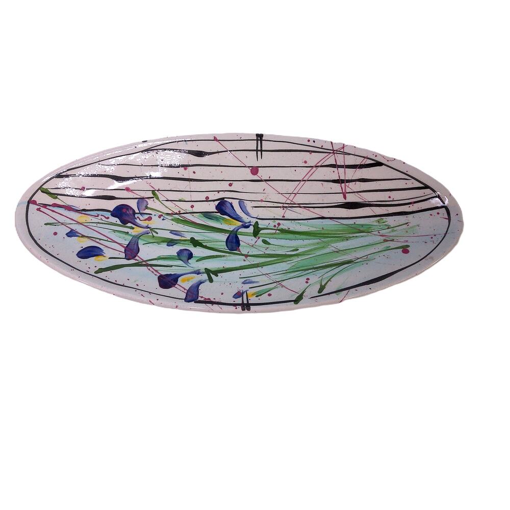 Donna Toohey Ceramic Alaskan Iris Oval Server Platter Large